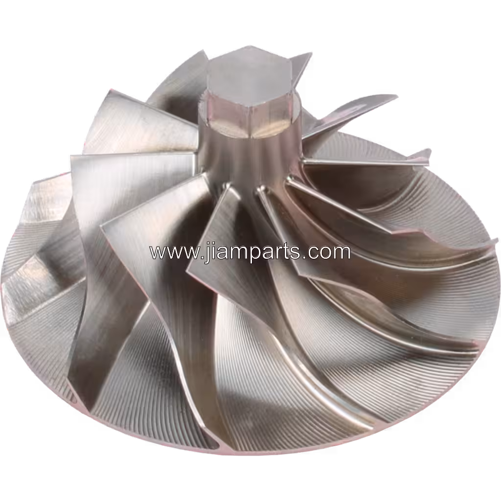735666-0020 GTB4708BLN aftermarket compressor wheel — top three-quarter view